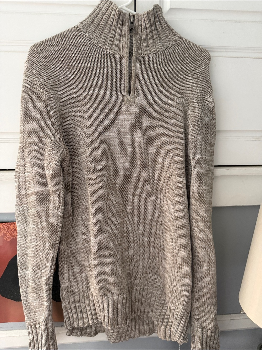 H&M Beige Marled Turtleneck Sweater with Half-Zip